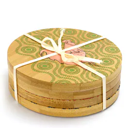 Urban Market - 4 Piece Bamboo Coaster Set with Decorative Farm Animals - Multi