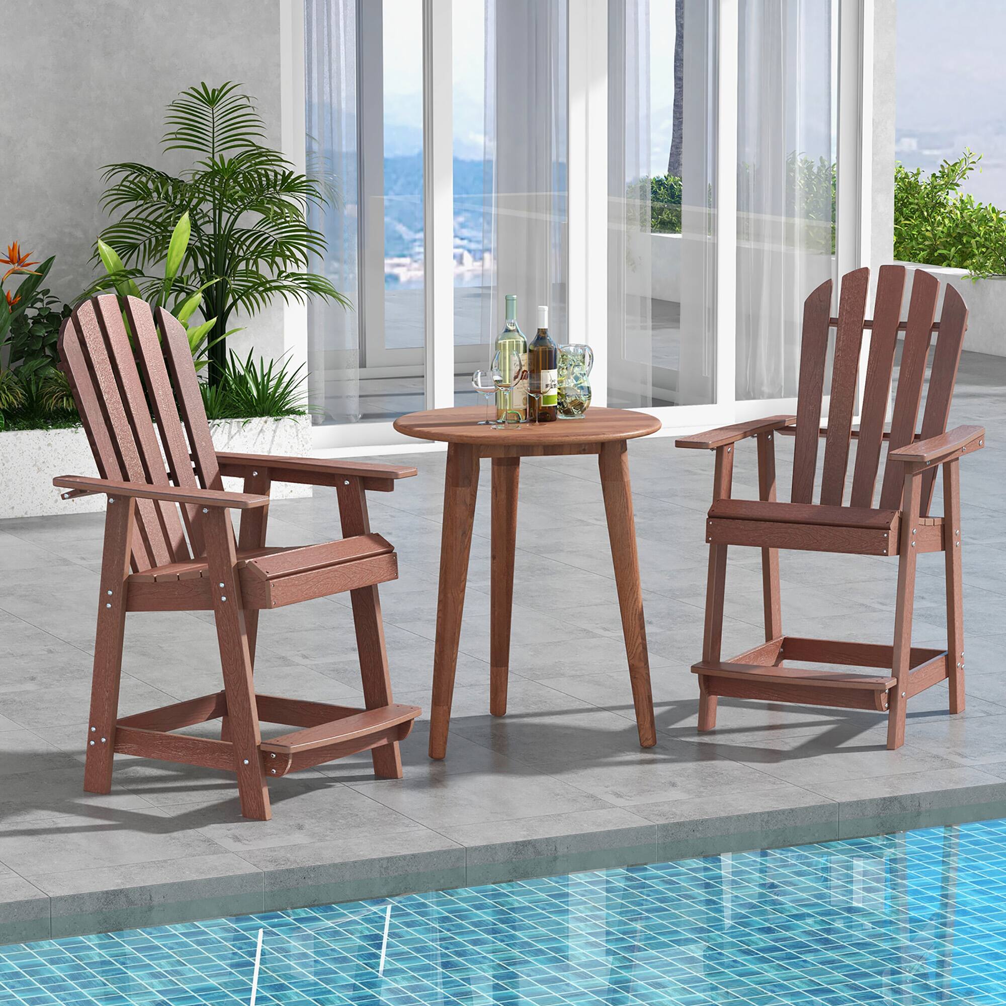 Alt View 3. Gymax - Gymax 4 PCS Bar Stool HDPE Patio Chair w/ Armrest Footrest Home Indoor Outdoor Brown - Brown.
