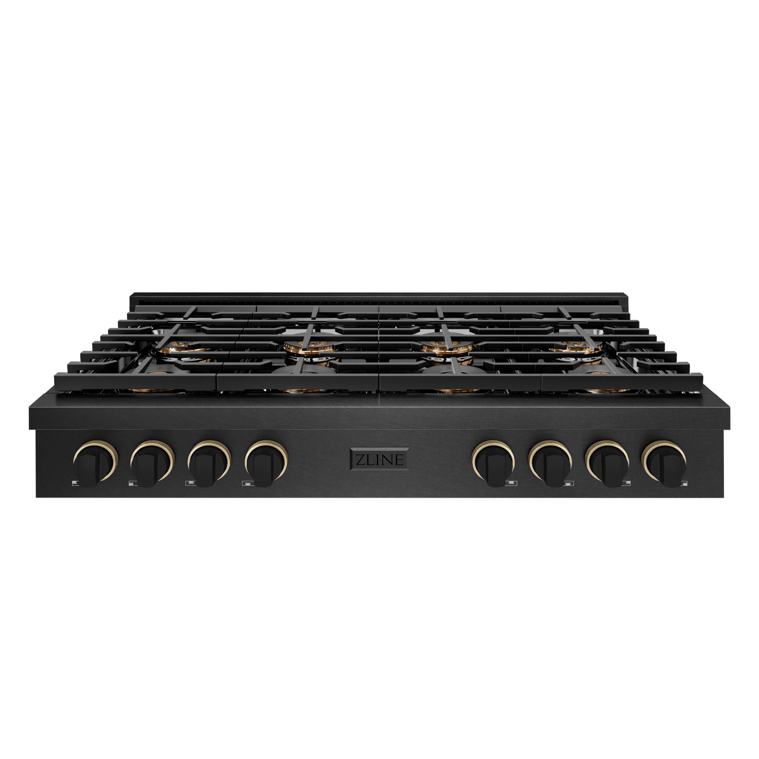 Front. ZLINE - ZLINE Designer 48 in. 8 Burner DuoPro Gas Rangetop in Black Satin Steel with Black and Bronze Accents (PSRTBSZ-48-MBCB) - Black Satin Stainless Steel.