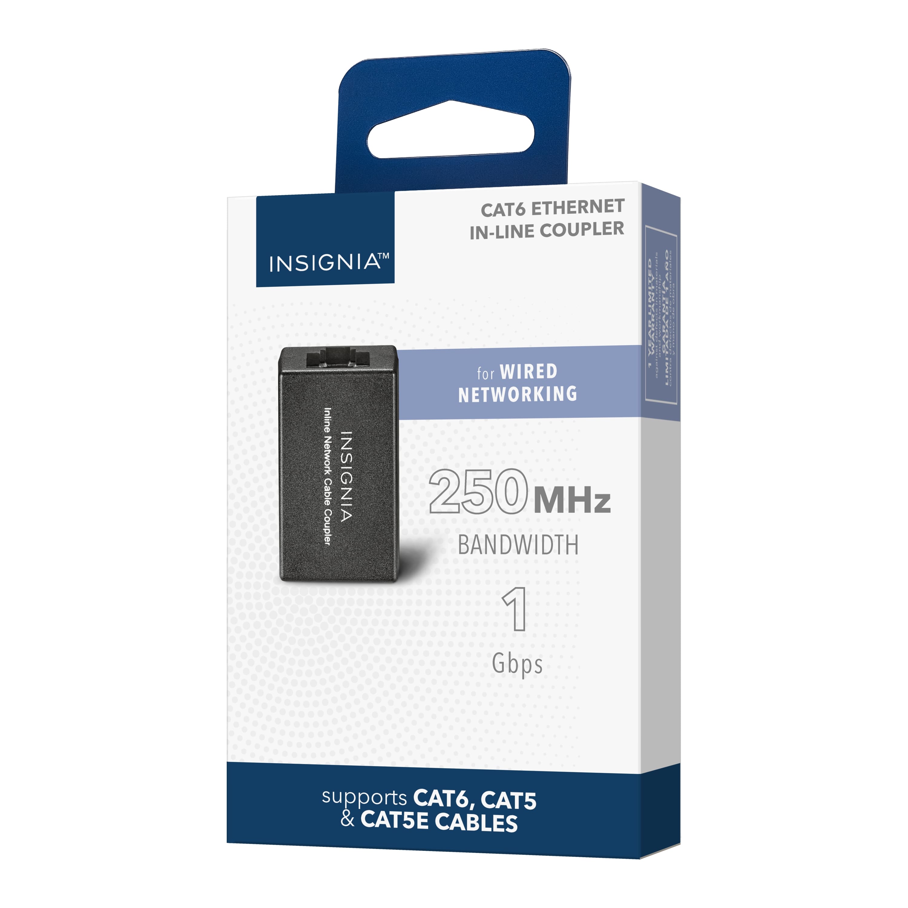 CAT6 Ethernet In-Line Coupler TM Insignia for WIRED NETWORKING. Supports CAT6, CAT5 & CAT5E Cables. 250 MHz Bandwidth. 1 Gbps.