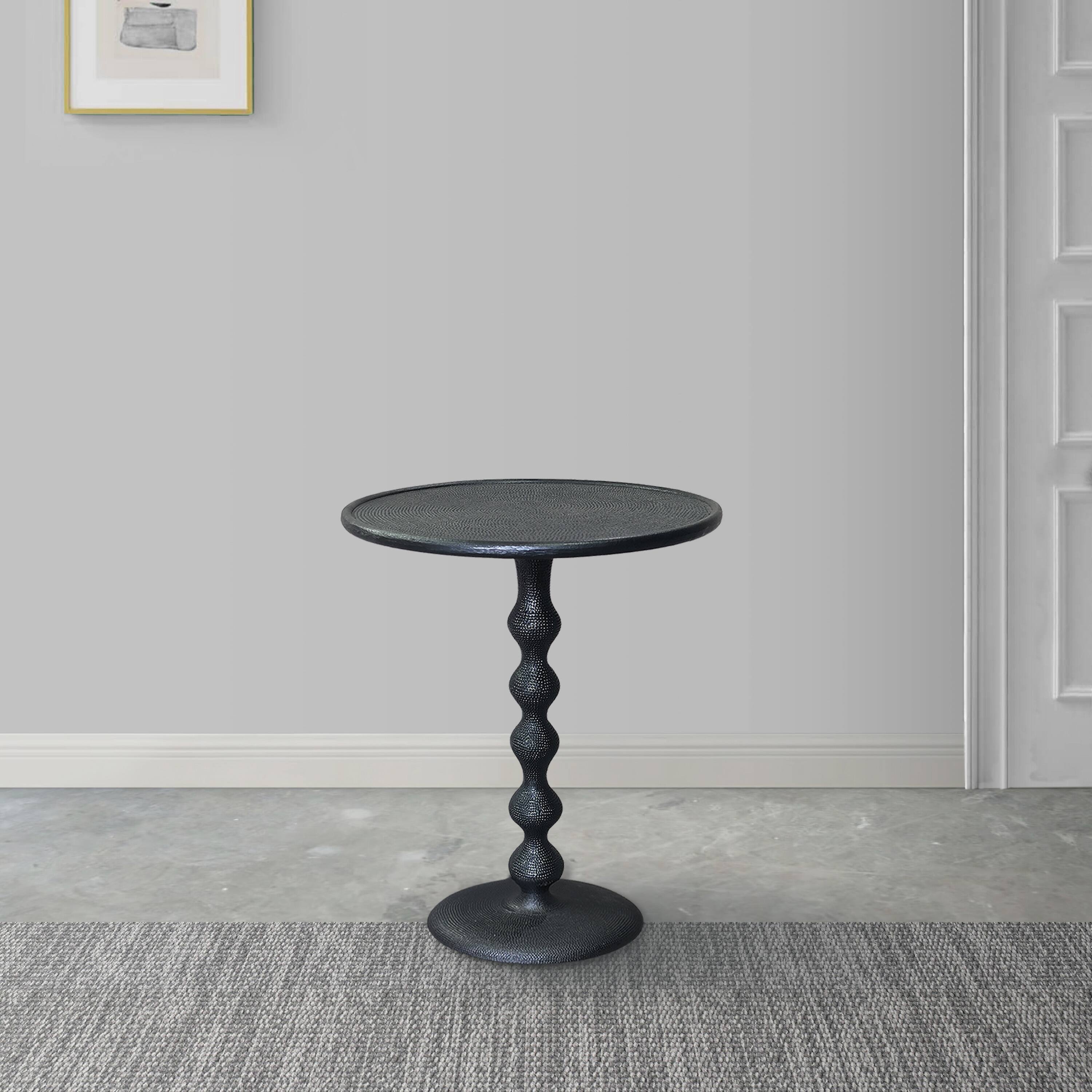 Alt View 8. Manhattan Lane - Shae 22 Inch Round Side End Table, Hammered Texture, Turned Pedestal Post - Black.