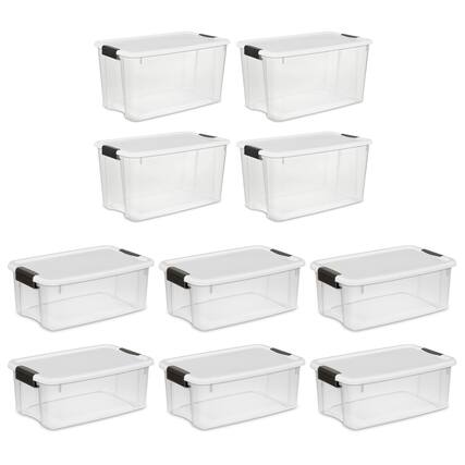 Front. Sterilite - Sterilite 4 Sets of 70 Quart Latch Lid Tote & 6 Sets of 18 Quart Latch Lid Tote - Clear.