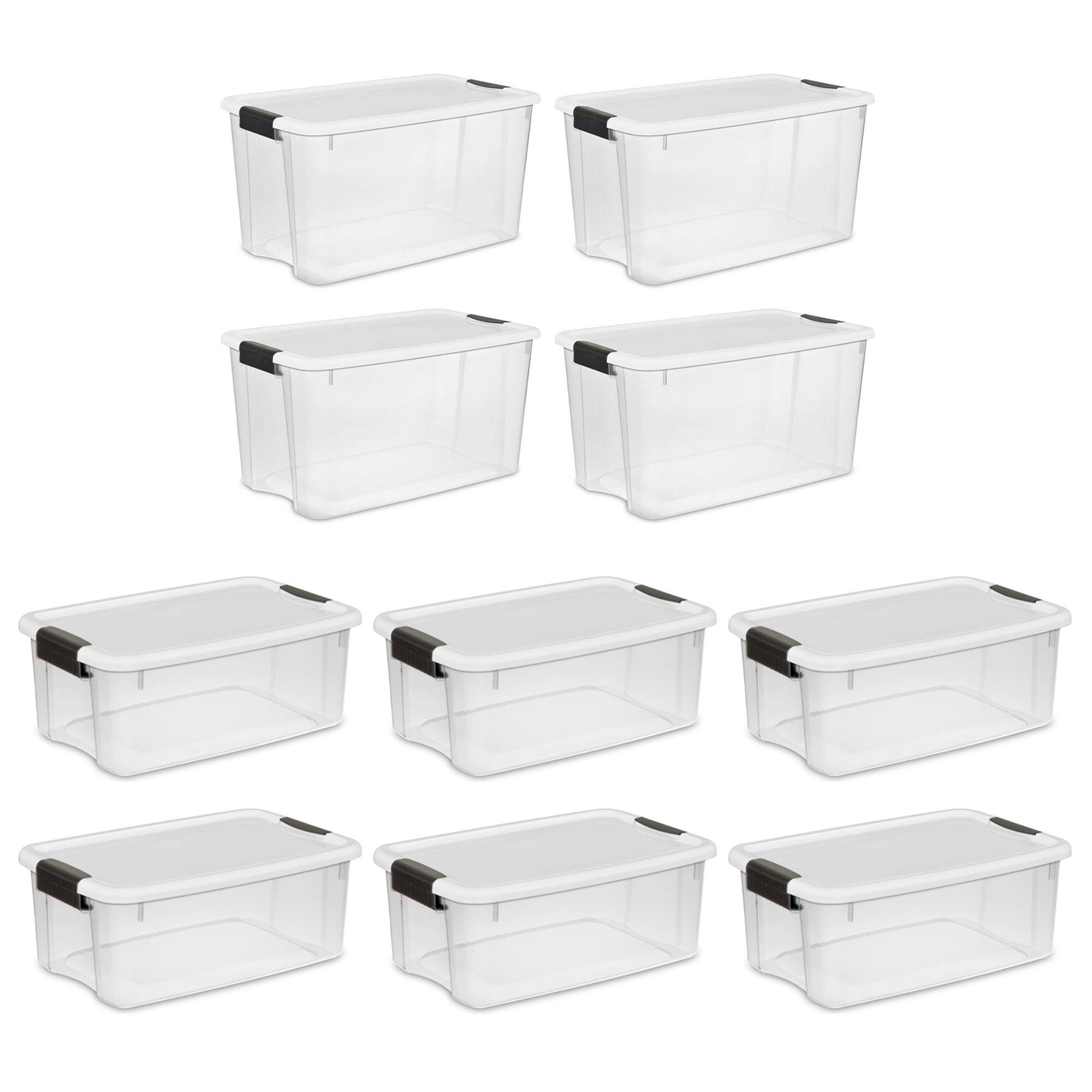 Front. Sterilite - Sterilite 4 Sets of 70 Quart Latch Lid Tote & 6 Sets of 18 Quart Latch Lid Tote - Clear.