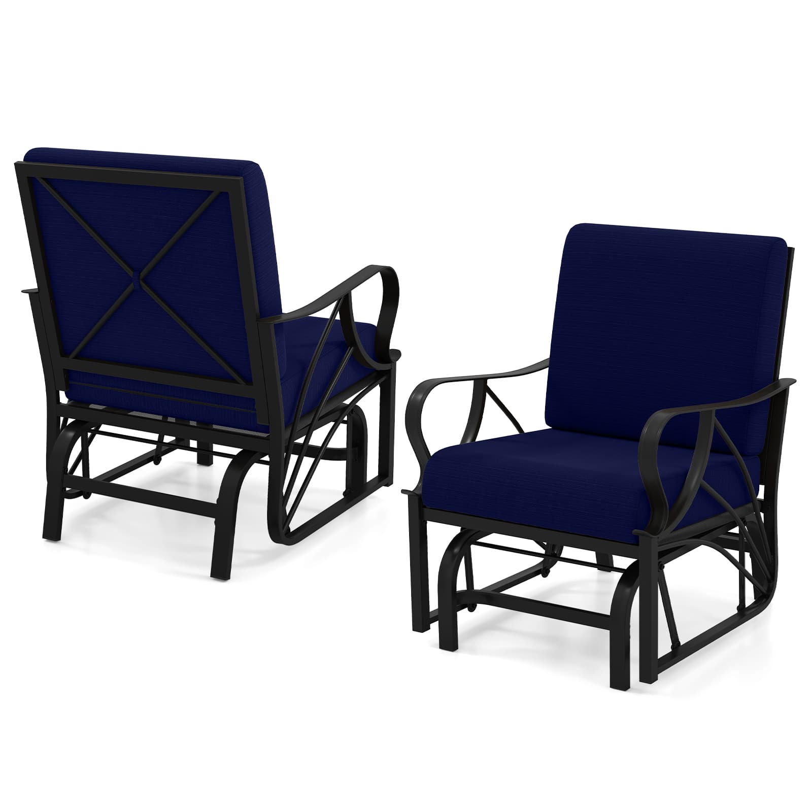 Gymax - 2PCS Patio Glider Chair Single Outdoor Rocking Chair w/ Seat & Back Cushions - Navy