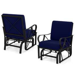 Gymax - 2PCS Patio Glider Chair Single Outdoor Rocking Chair w/ Seat & Back Cushions - Navy