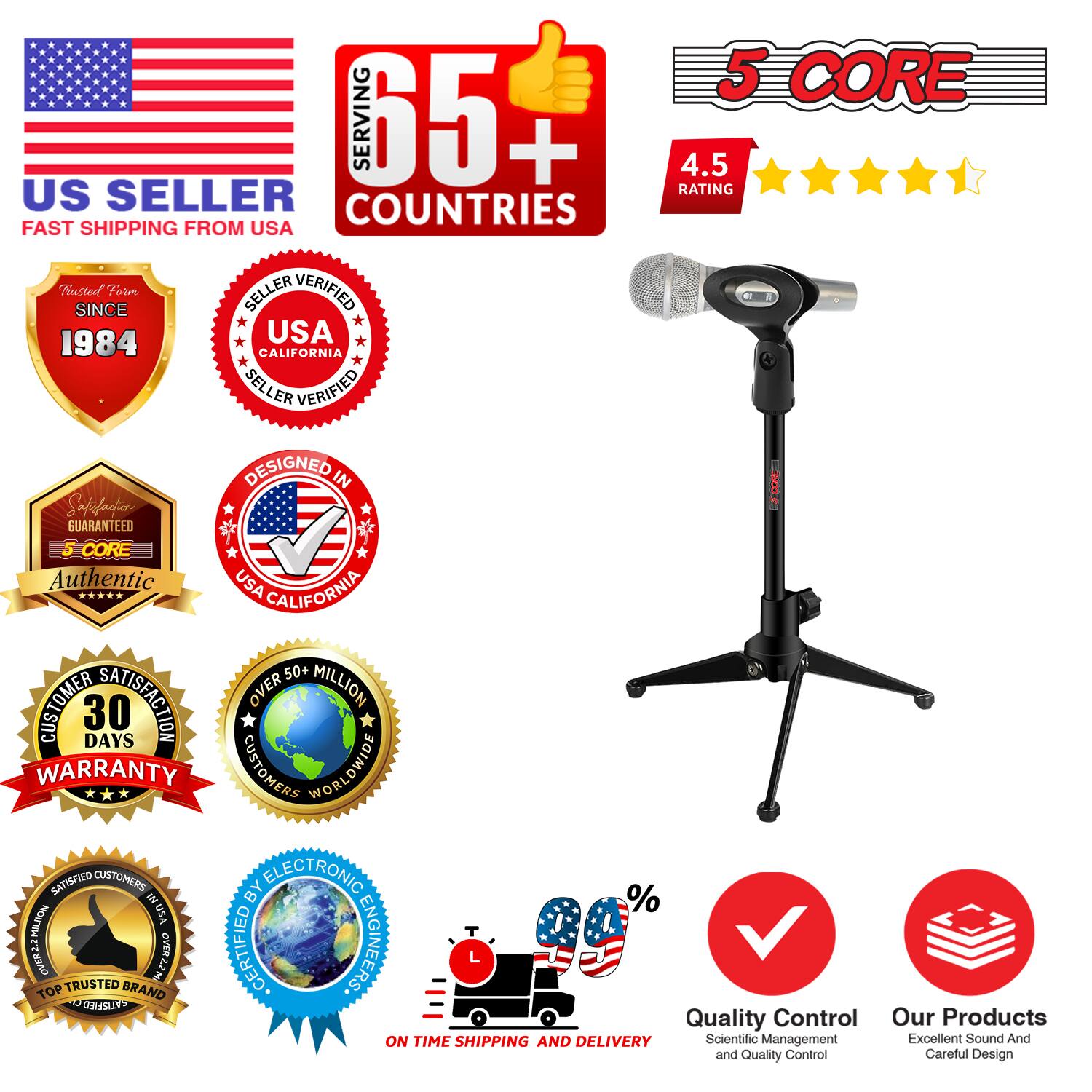 Alt View 8. 5 CORE - 5 Core Desk Mic Stand Height Adjustable Desktop Microphone Stands Metal Tripod Portable Foldable - Black.