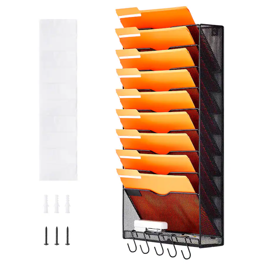 VEVOR File Wall Rack, One Piece 10 Pockets Mesh Wall File Holder, Wall ...