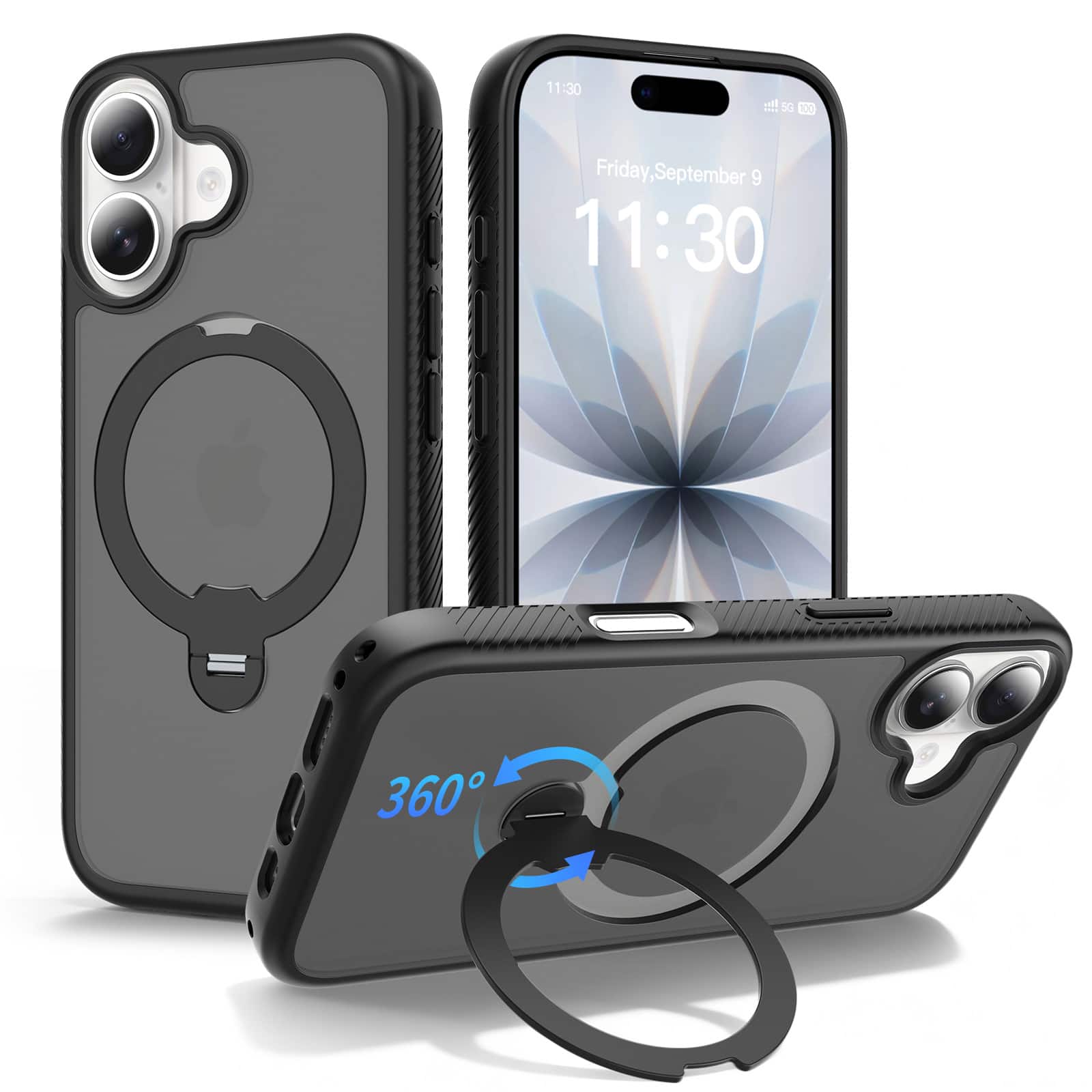 Dteck - Rugged Magnetic Case for Apple iPhone 17,Slim Hard Cover with 360° Rotating Kickstand,Shockproof Hybrid PC TPU Cover - Black