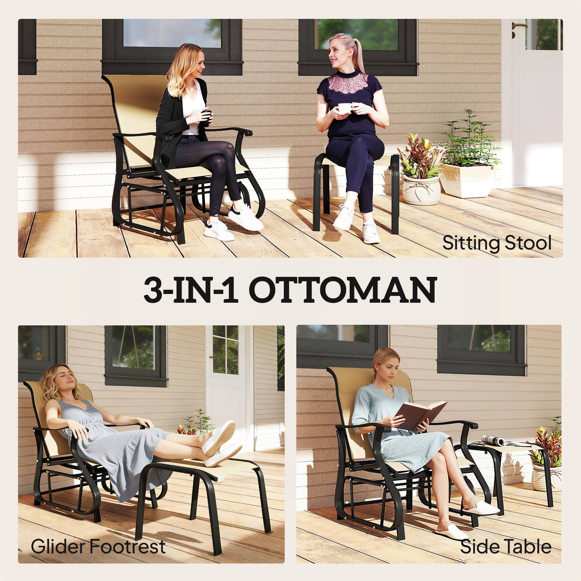 Sitting Stool 3-IN-1 OTTOMAN Glider Footrest Side Table