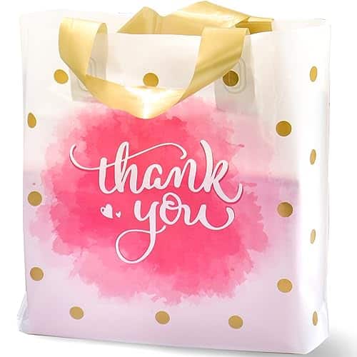 DORLUKFU - Thank You Bags - 50 Pack 10x12In Extra Thick Merchandise Bags with Loop Handle for Small Business Retail - 10x12 INCH