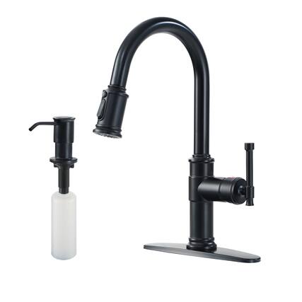 Front. Boyel Living - 1.8 GPM Single Handle Pull Down Sprayer Kitchen Faucet with Soap Dispenser and Ceramic Cartridge in Matte Black - Matte Black.