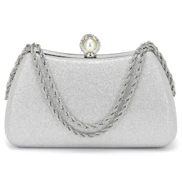 Unique Bargains - Luxury Glitter Clutch Purse for Women, Sequin Evening Bag with Pearl Sparkly Wedding Handbag for Bride Party - Silver