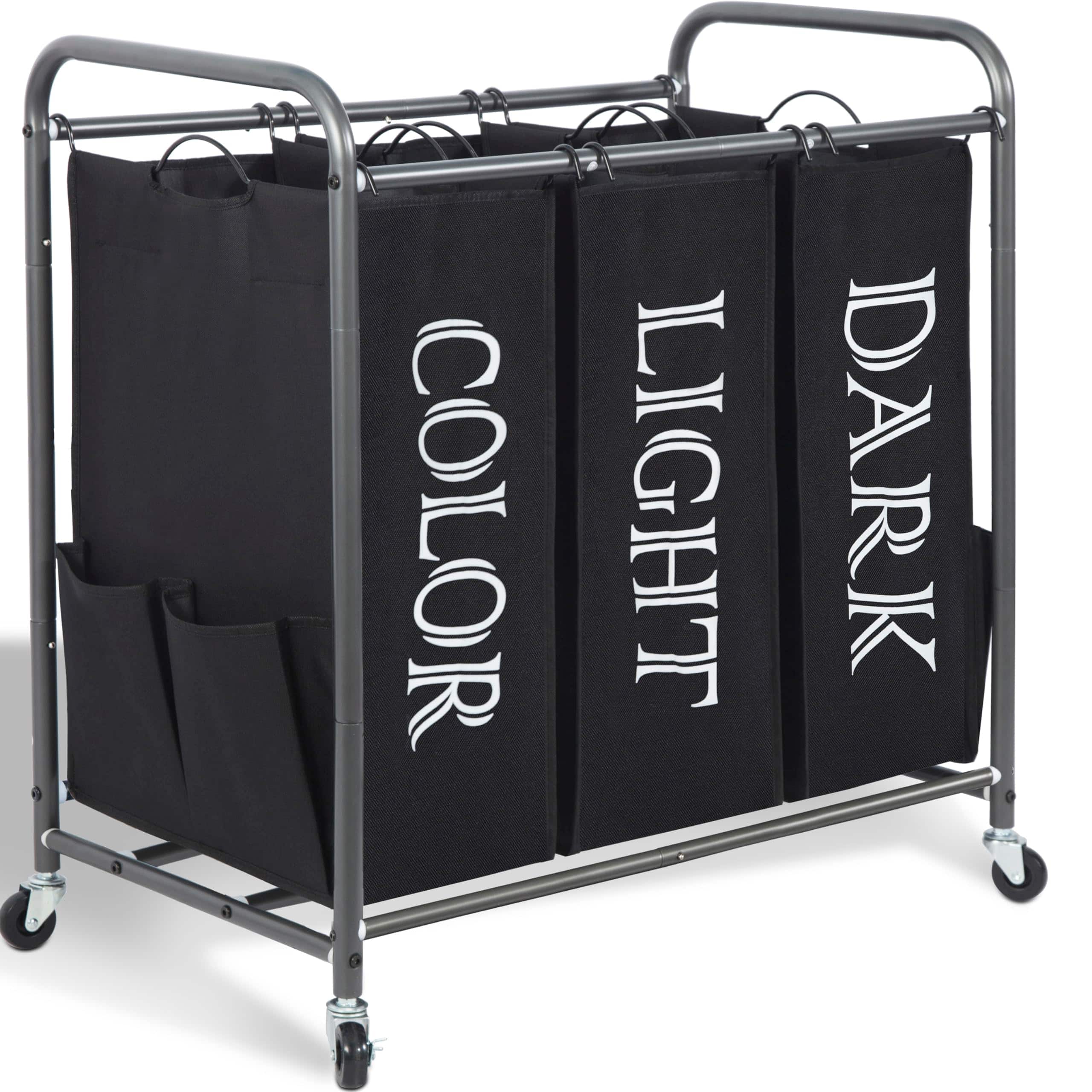 JETRANSPORT - 3 Section Laundry Sorter 35.9 Gal (136 L) Hamper Cart With Heavy Duty Rolling Lockable Wheels And Removable - Lable Black