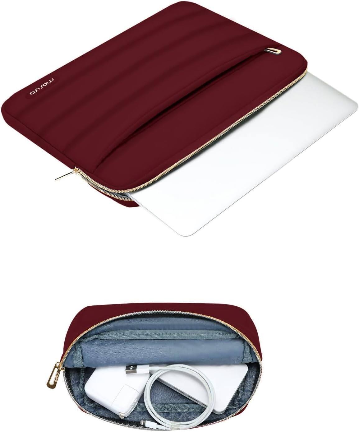 Left. mosiso - Puffy Laptop Sleeve 13-13.3 inch for MacBook Air 13 13.6 M4 M3 M2 M1/Pro 13/Pro 14, HP Dell ASUS Lenovo - Red.