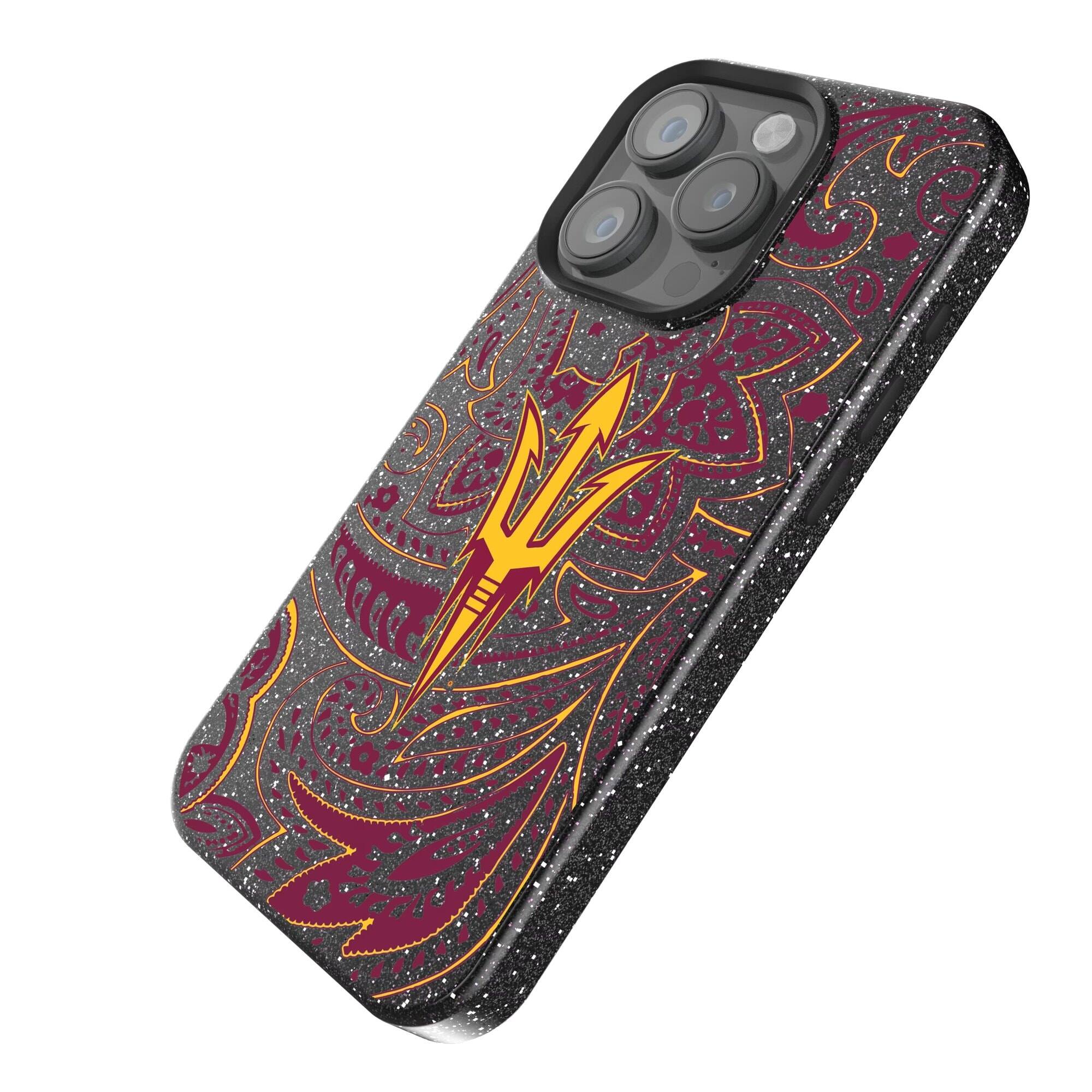 Alt View 1. Keyscaper - Arizona State Sun Devils Paisley Bling iPhone Case - 15 Pro Max - Black.