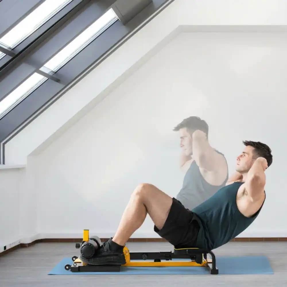 Left. SKONYON - 8-in-1 Squat Machine Home Gym Fitness Equipment - Yellow.