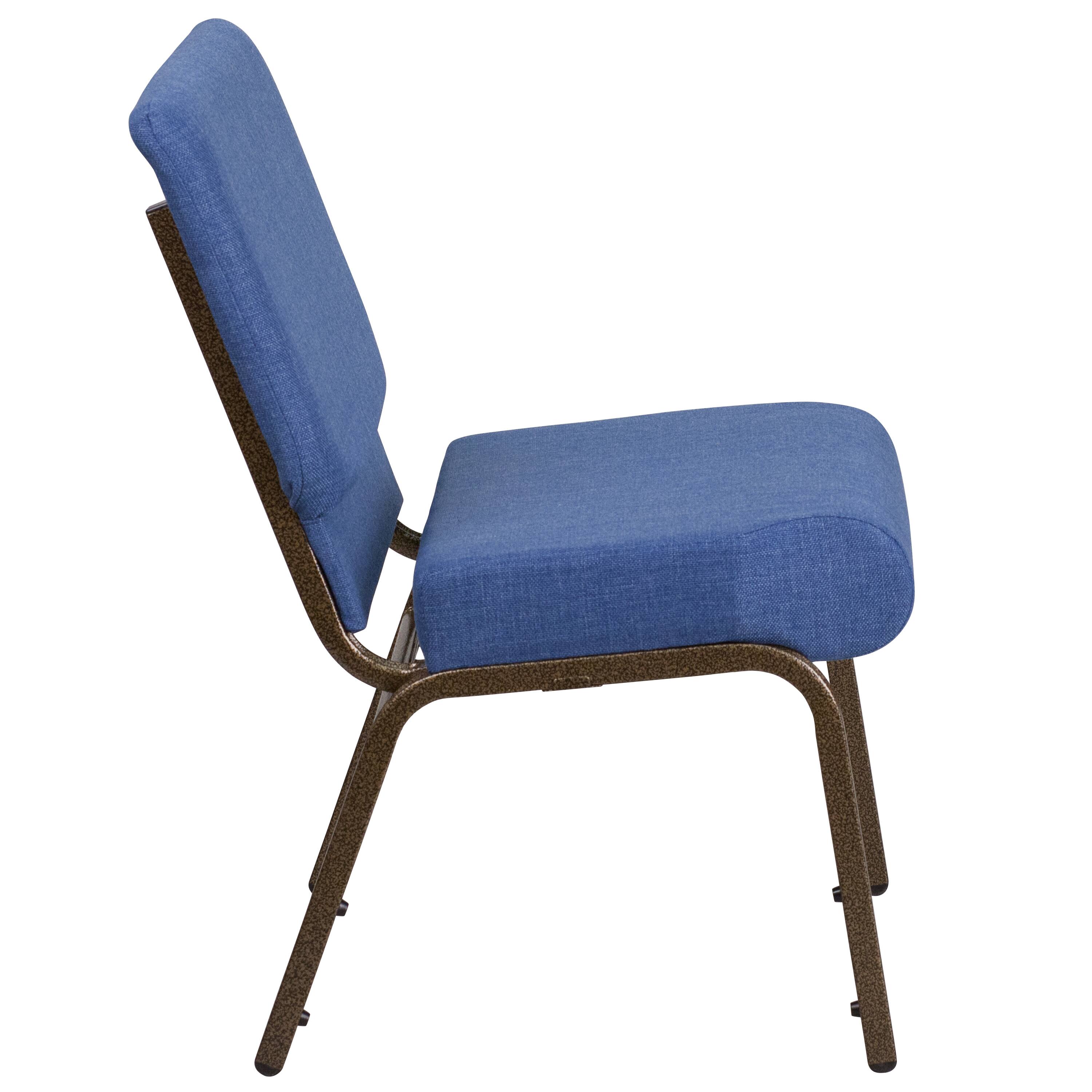 Alt View 7. Emma + Oliver - 4 Pack 21''W Stacking Church Chair - Blue Fabric/Gold Vein Frame.