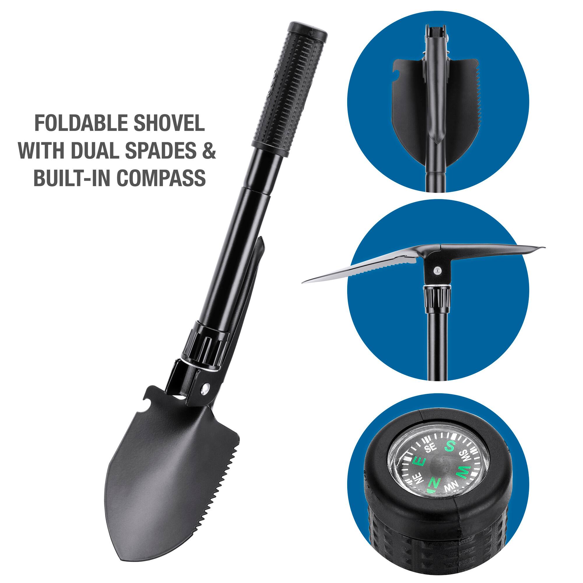 FOLDABLE SHOVEL WITH DUAL SPADES & BUILT-IN COMPASS

SE S SW NE W S N MN