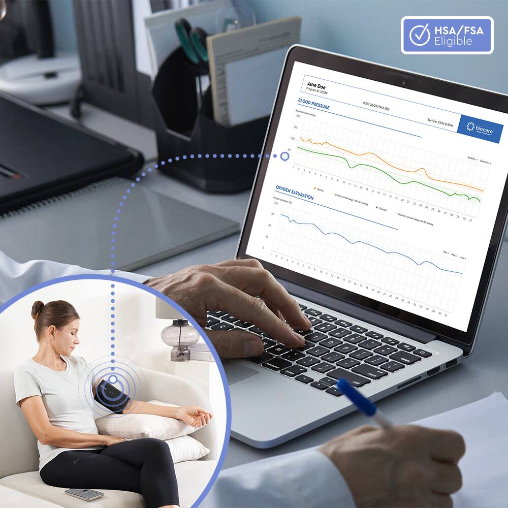 HSA/FSA Eligible  
Jane Doe  
- BLOOD PRESSURE  
- OXYGEN SATURATION  

biocare®