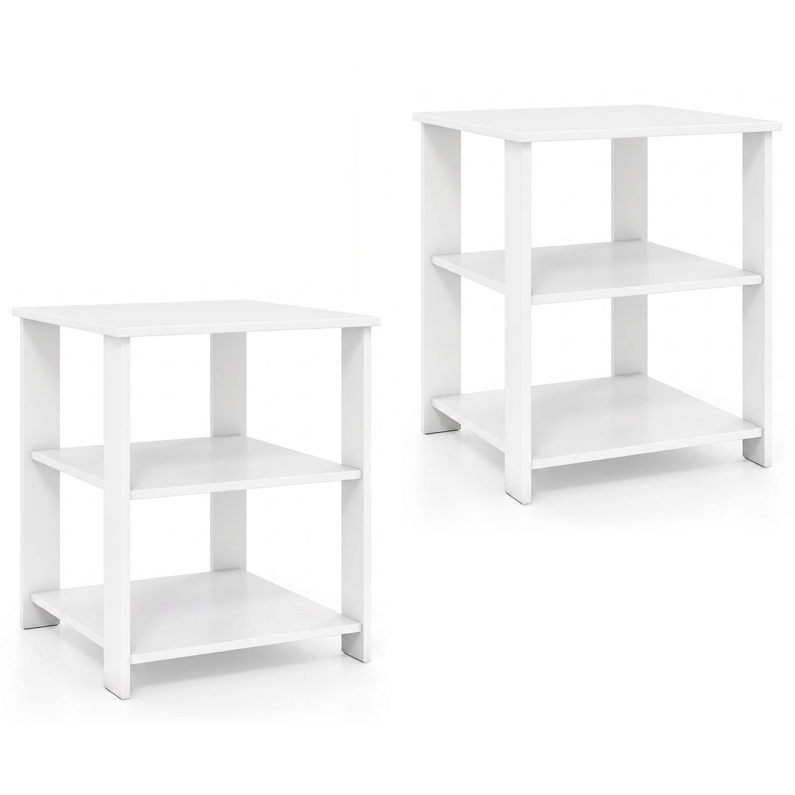 Alt View 9. Gymax - Gymax 2PCS 3-Tier End Table Square Side Table w/Open Storage Shelves for Living Room White - White.