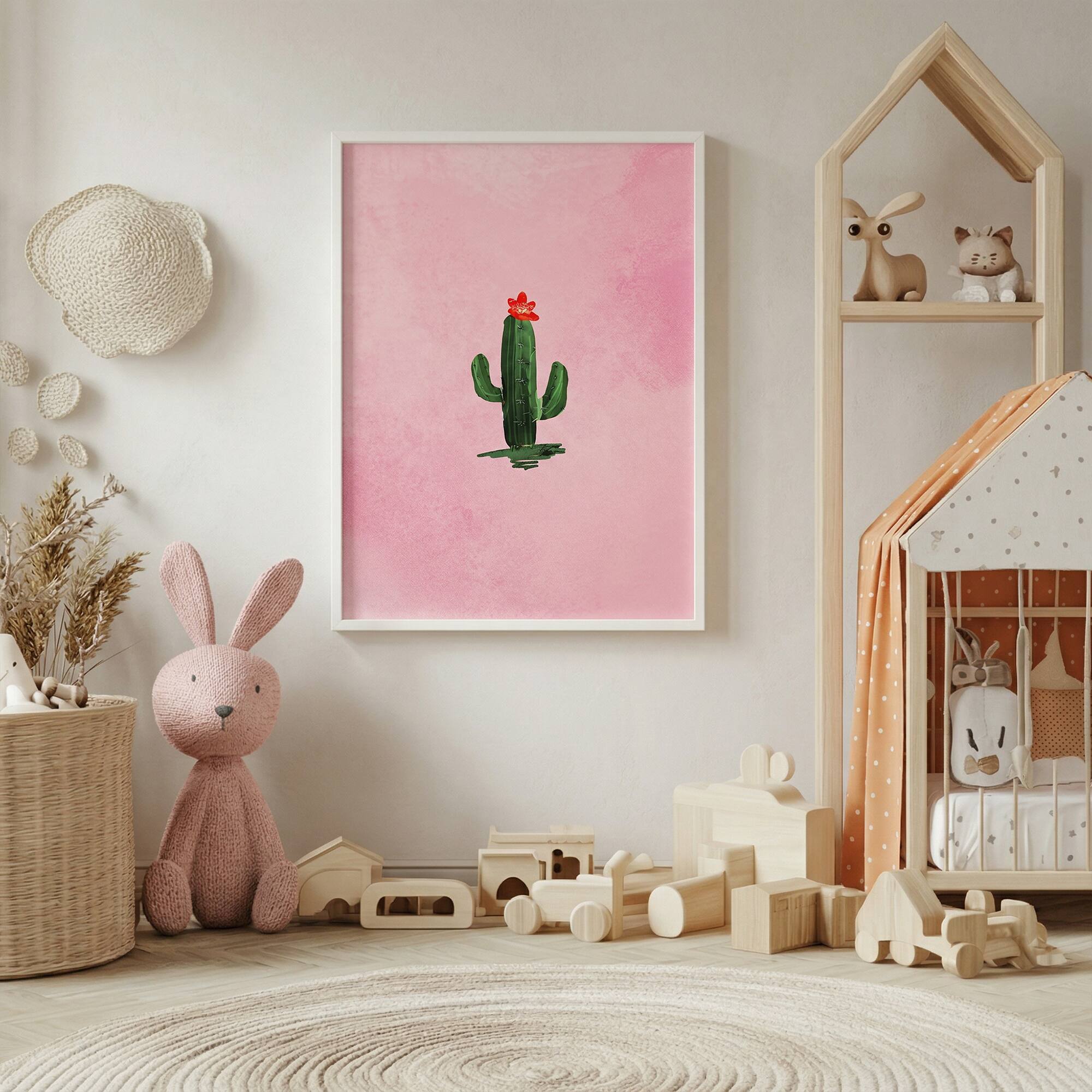 Alt View 4. HOMLUX - 1 Piece Framed Pink Cactus Canvas Wall Art Green Plant Wall Decor Decorative Canvas Print 36 in. x 24 in. - Multi-Colored.