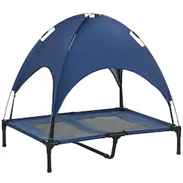 Pawhut - Elevated Dog Bed with Canopy, Dog Cot with UV Protection Canopy Shade, 36" Large Pet Bed for Camping - Blue