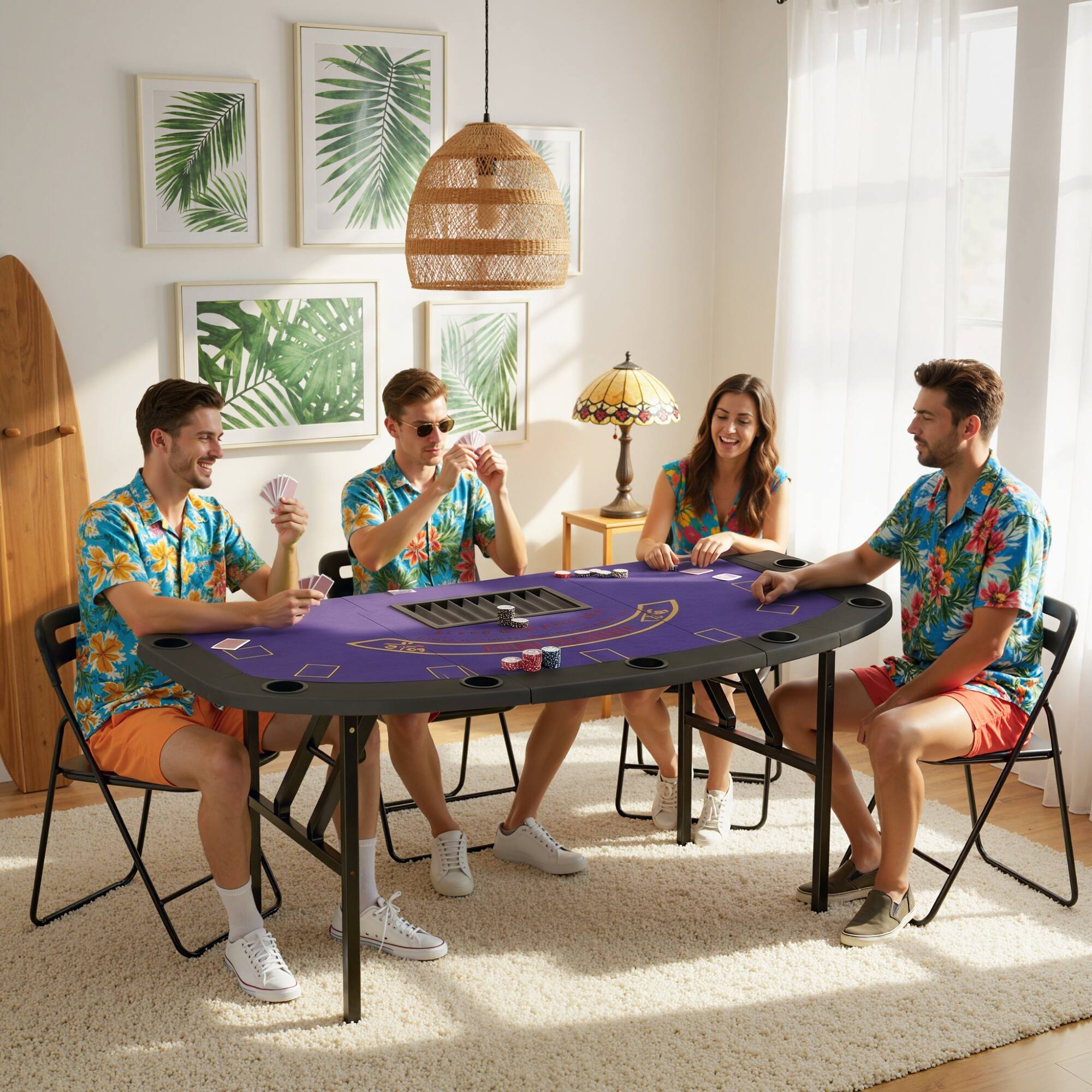 Alt View 7. Soozier - Table Foldable, 72" Portable Casino Blackjack Table for 8 Players with Felt Surface, Cup Holders - Dark Blue.