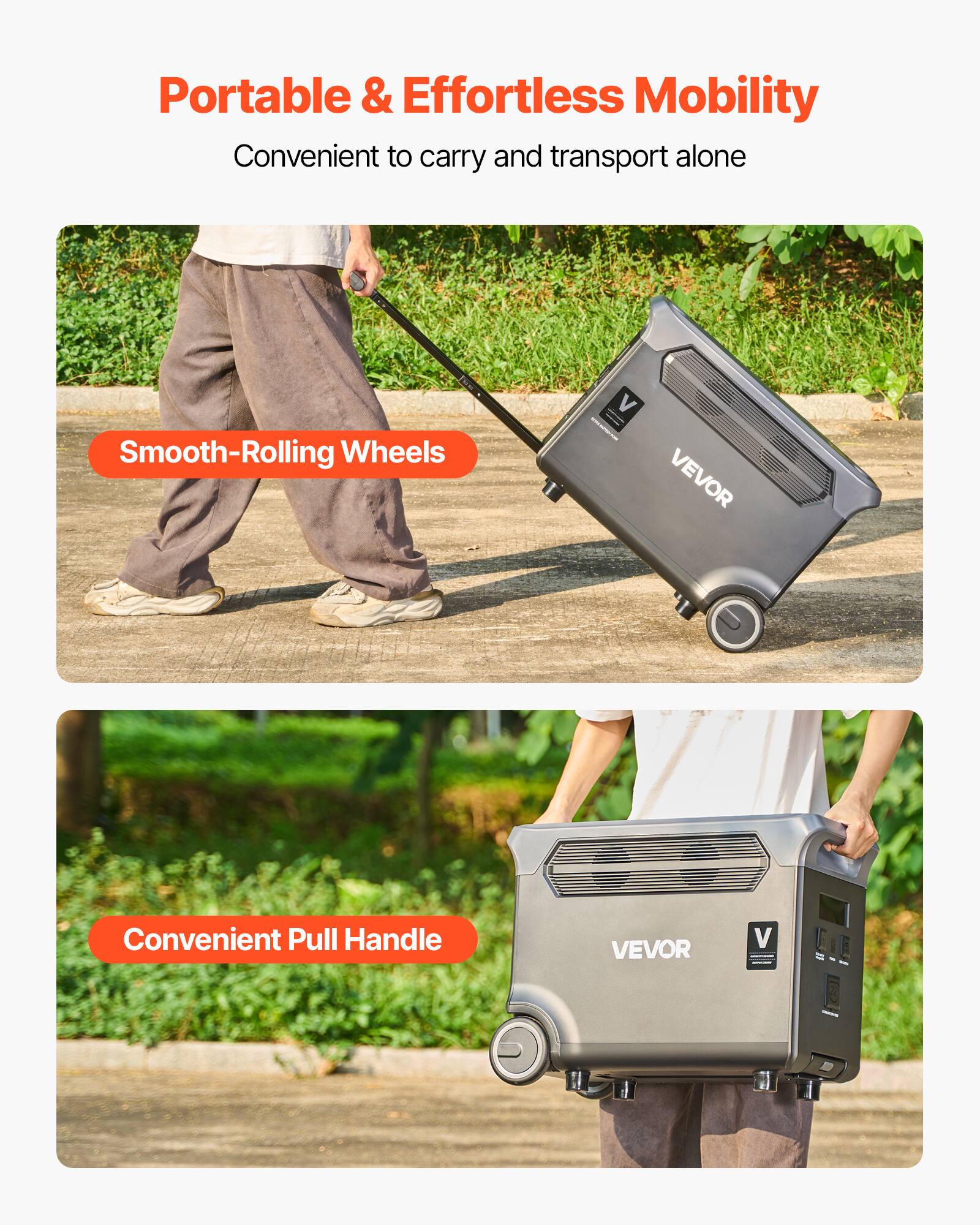 Portable & Effortless Mobility  
Convenient to carry and transport alone  

Smooth-Rolling Wheels  
Convenient Pull Handle