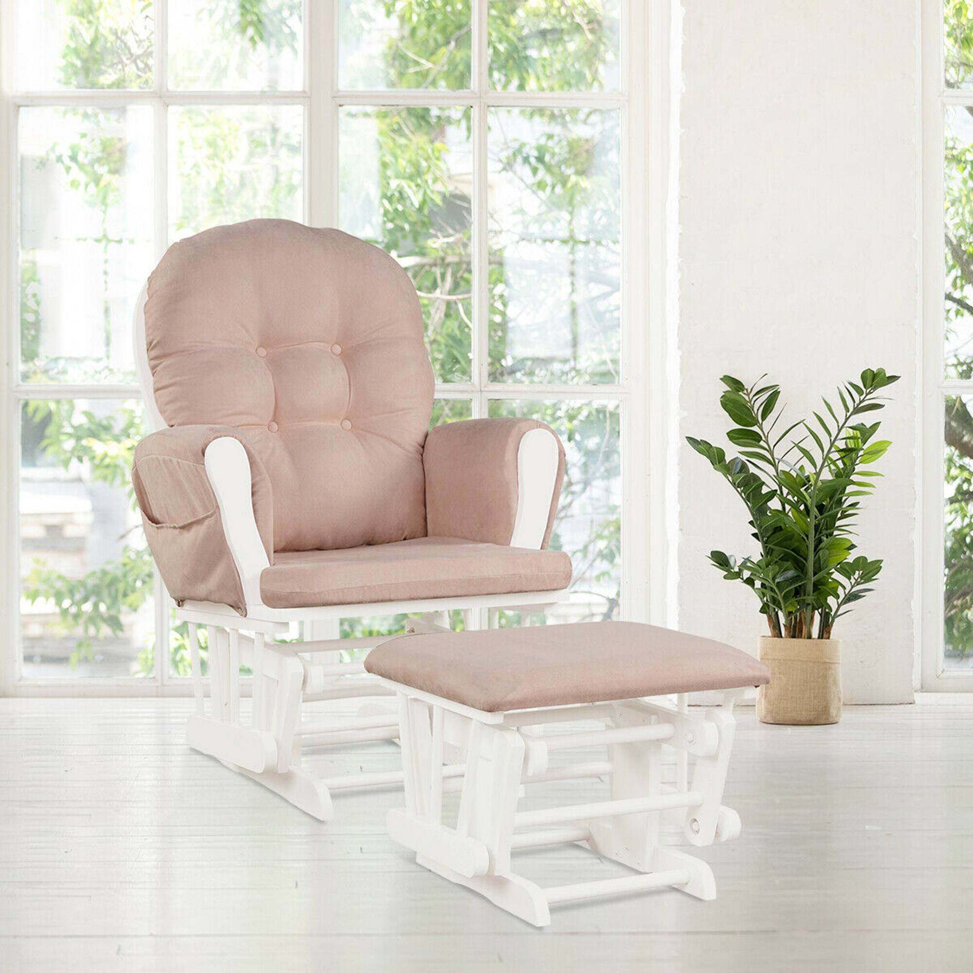 Alt View 2. Gymax - Gymax Baby Nursery Relax Rocker Rocking Chair Glider & Ottoman Set w/ Cushion Pink - Pink.