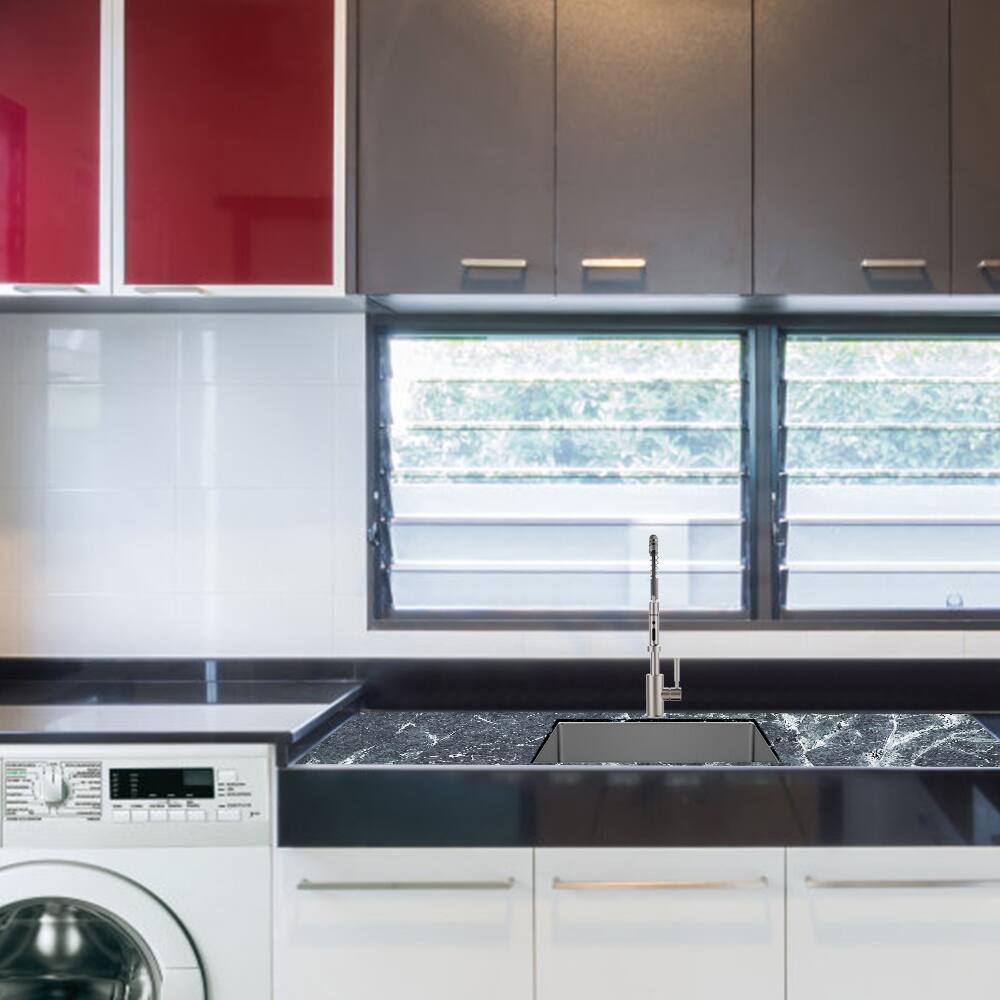 Angle. Siljoy - Laundry Sink 23 Inch - 23x18x12 Inch Undermount Utility Sink Deep Single Bowl 16 Gauge Stainless Steel Tub Sinks - Brushed Nickel.