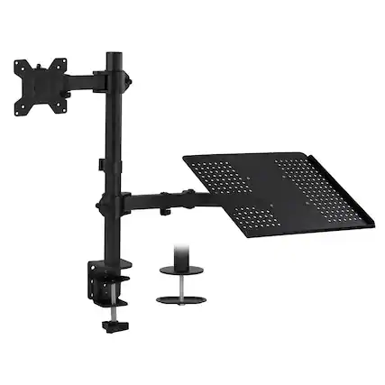Front. Mount-It! - Adjustable Laptop & Monitor Desk Mount for Up to 17″ Laptop & Up to 27″ Monitor with Full Motion, Black - Black.