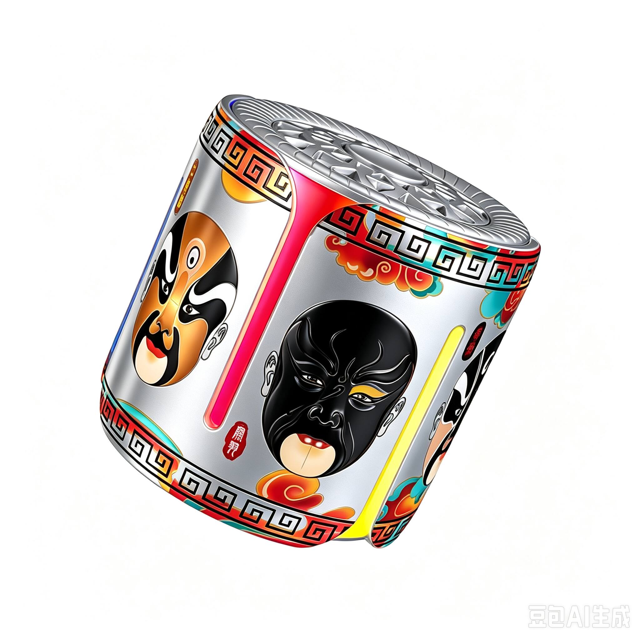Angle. PRIMEPLUS - T202 Rotating Fidget Bluetooth Speaker, BT5.4, 10-15H Playtime, Dynamic Light Show, Chinese Opera Art Collectible Gift - Metal casing.
