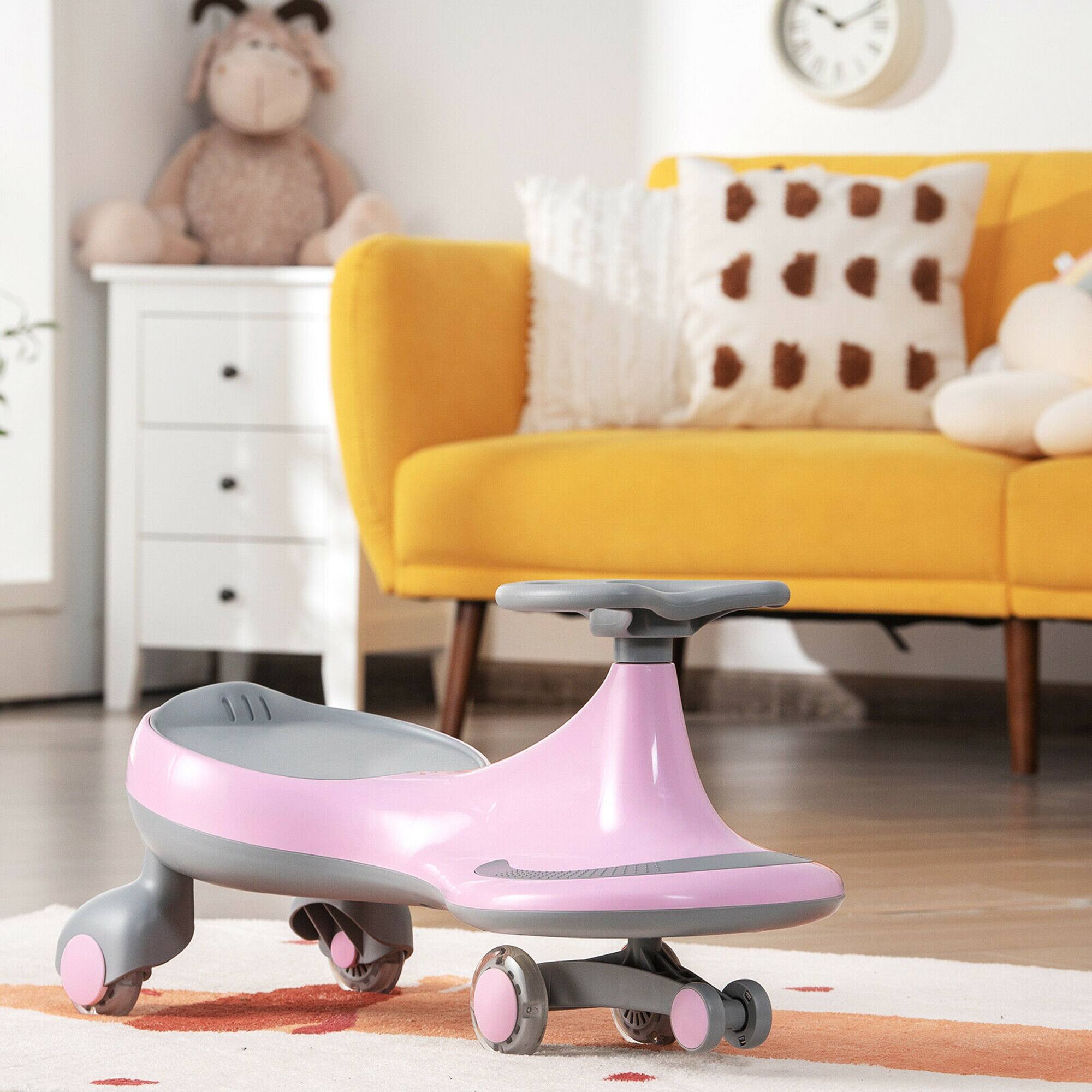 Alt View 2. Gymax - Gymax Wiggle Car Ride-on Toy w/ Flashing Wheels for Kids Pink - Pink.
