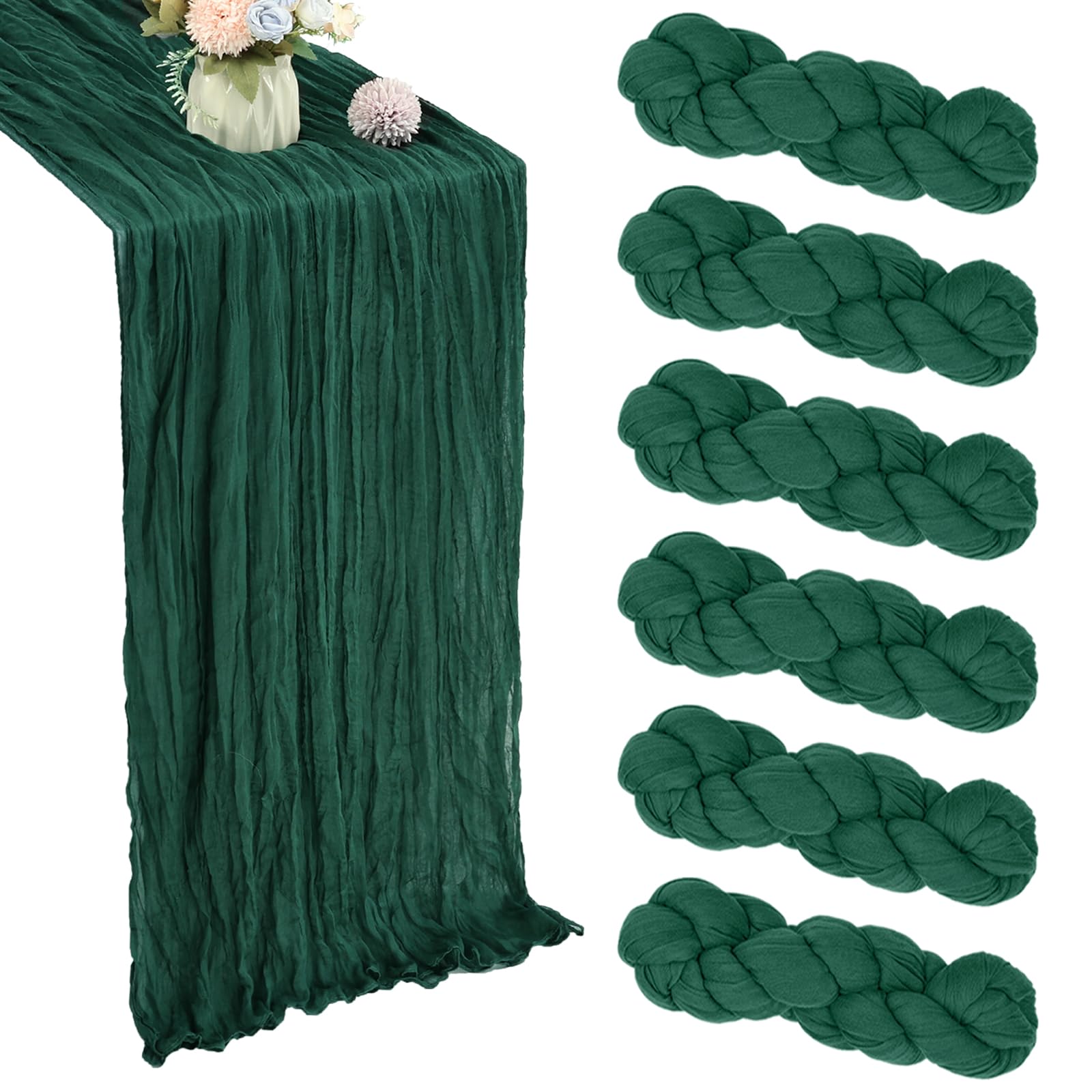 Front. Dapper Styles - Cheesecloth Table Runner Fall Inch Gauze Rustic Boho Cheese Cloth For Thanksgiving Wedding Decor Birthday P... - Emerald Green-6 Pcs - 10Ft.