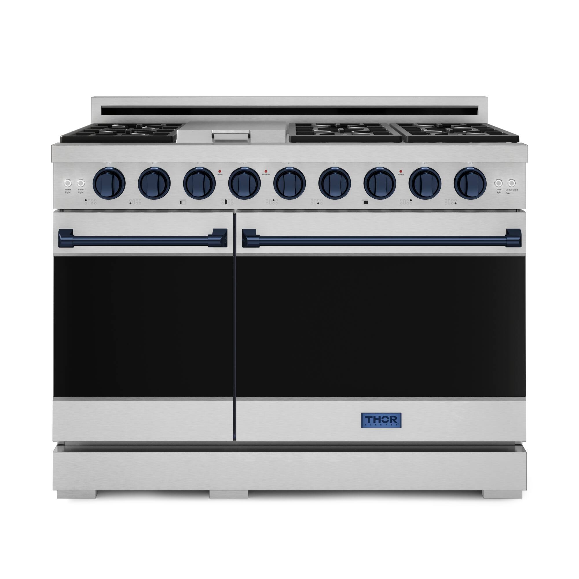 Gordon Ramsay Series by Thor Kitchen 6.8 Cu. Ft Freestanding Gas Range with Navy Blue Hardware - Stainless Steel