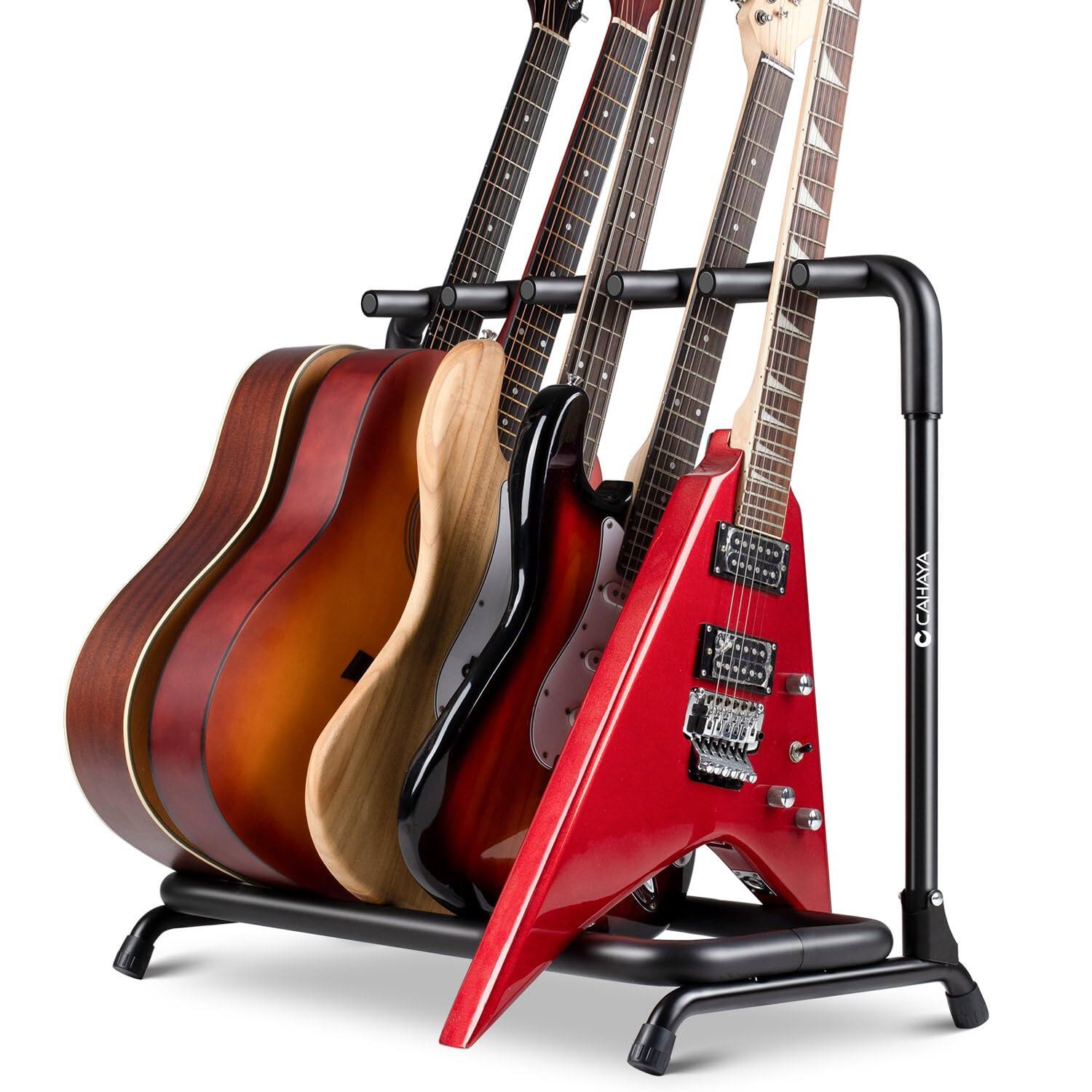 Front. CAHAYA - CAHAYA Multi Guitar Rack: Acoustic Guitar Display Rack 5 Holder Thick Padding for Electric Guitars and Bass CY0345.