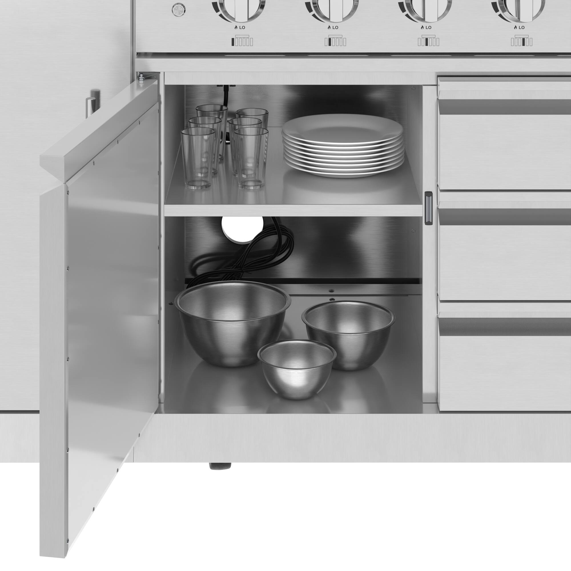 Alt View 6. Koolmore - KoolMore Reserve Outdoor Kitchen Island with 6 Burner Grill and Side Burner, Sink, Storage Cabinet and Refrigerator - Stainless Steel.