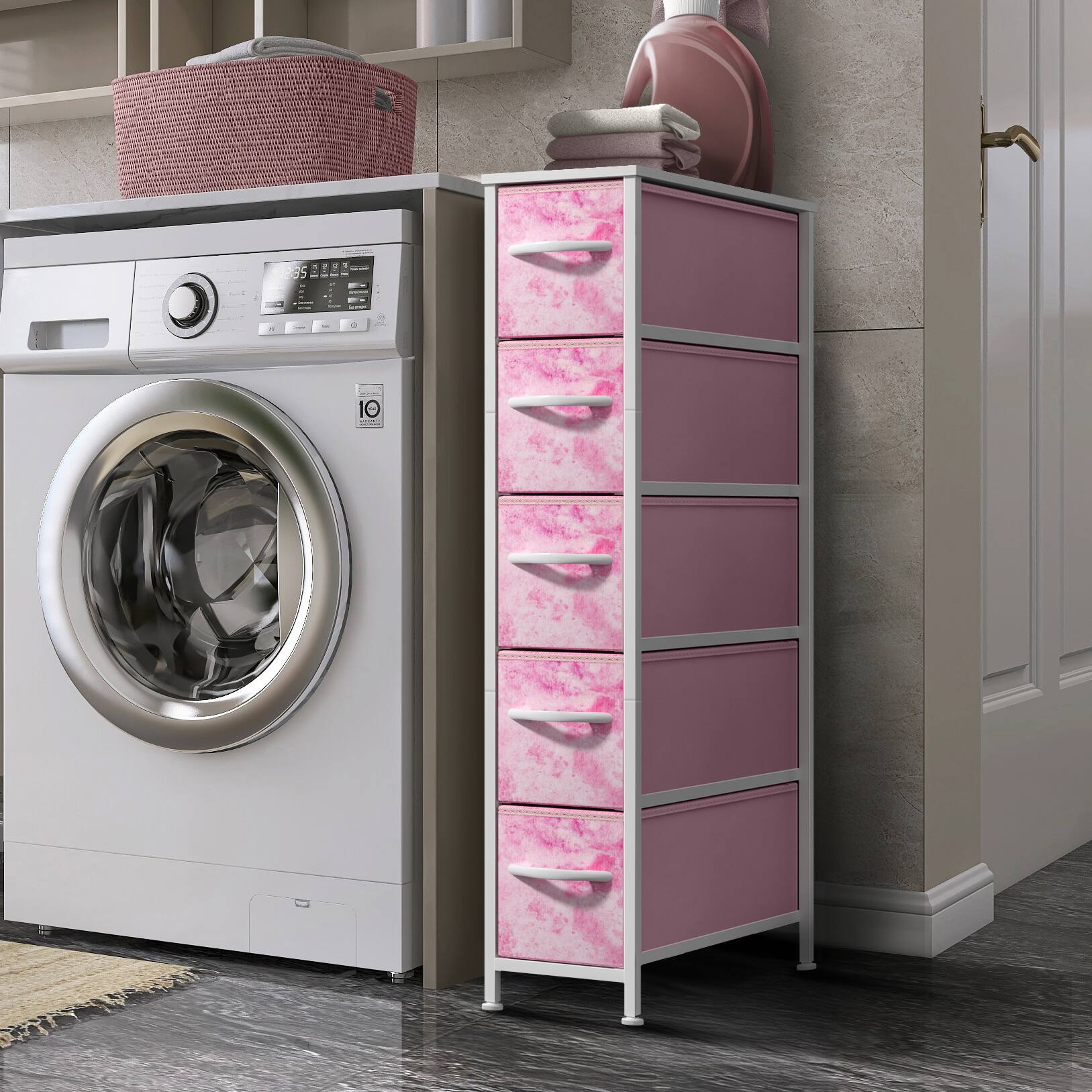 Alt View 1. Sorbus - Sorbus 5 Drawers Narrow Dresser with Steel Frame, Wood Top & Fabric Bins for Small Spaces, Closets, Bedrooms, Bathrooms - Tie Dye Pink.