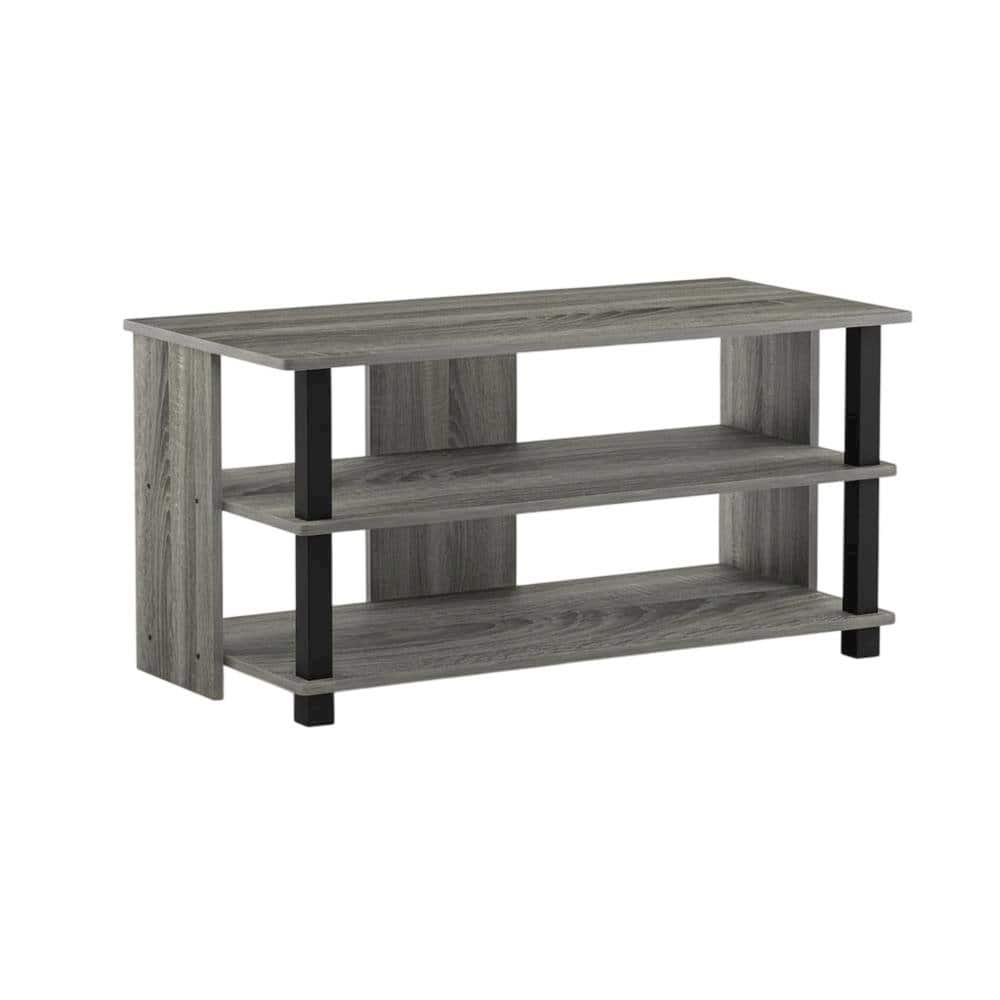 FurniFact - Wooden 3-Tier TV Stand, TVs up to 40 inches, Modern Style, Space-Saving Design - Gray Black