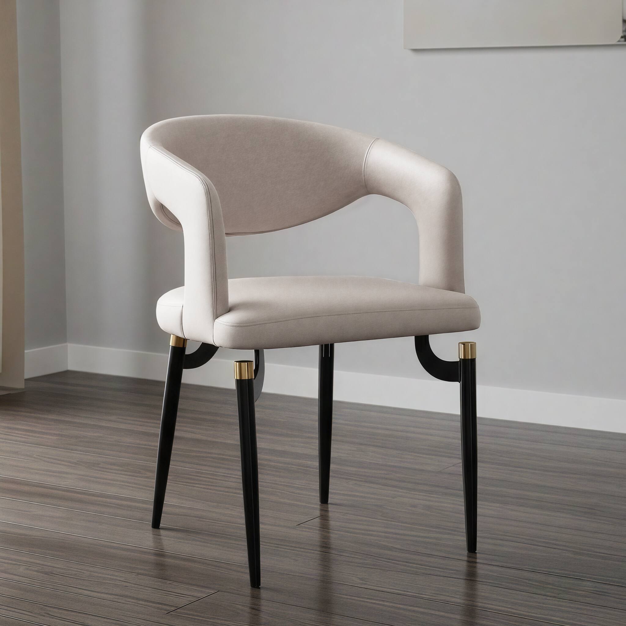 Alt View 1. LeisureMod - Entice 4-PCS Modern Upholstered Leather Kitchen & Dining Chair with Floor Glides - Cream.