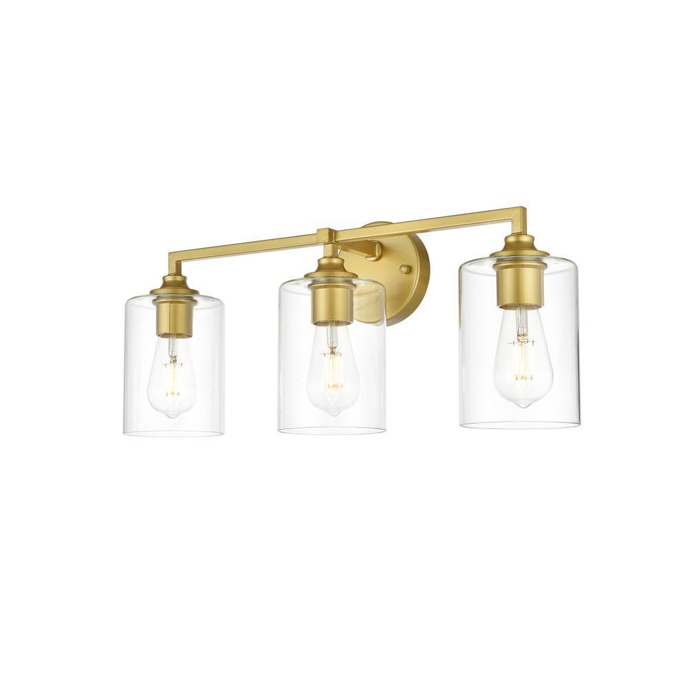 Alt View 1. Living District - Mayson 3 light Brass and Clear Bath Sconce - Brass And Clear.