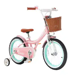 RoyalBaby - Princess Girl Bike 16" w/ Training Wheels & Kickstand, Jenny/Pink-Mint - Pink with Mint