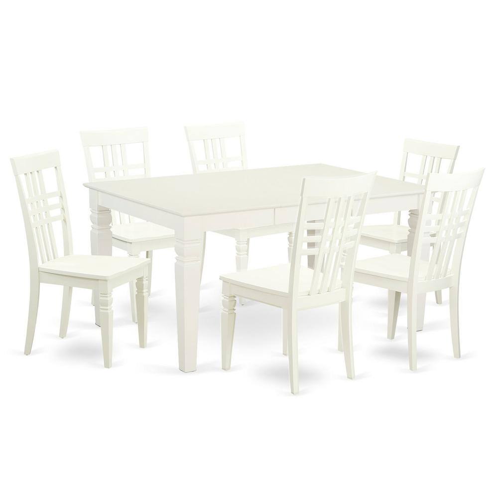 Left. East West Furniture - 7 Pc rectangular Kitchen Table and 6 Wood Chairs for Dining room in Linen White - Linen White.