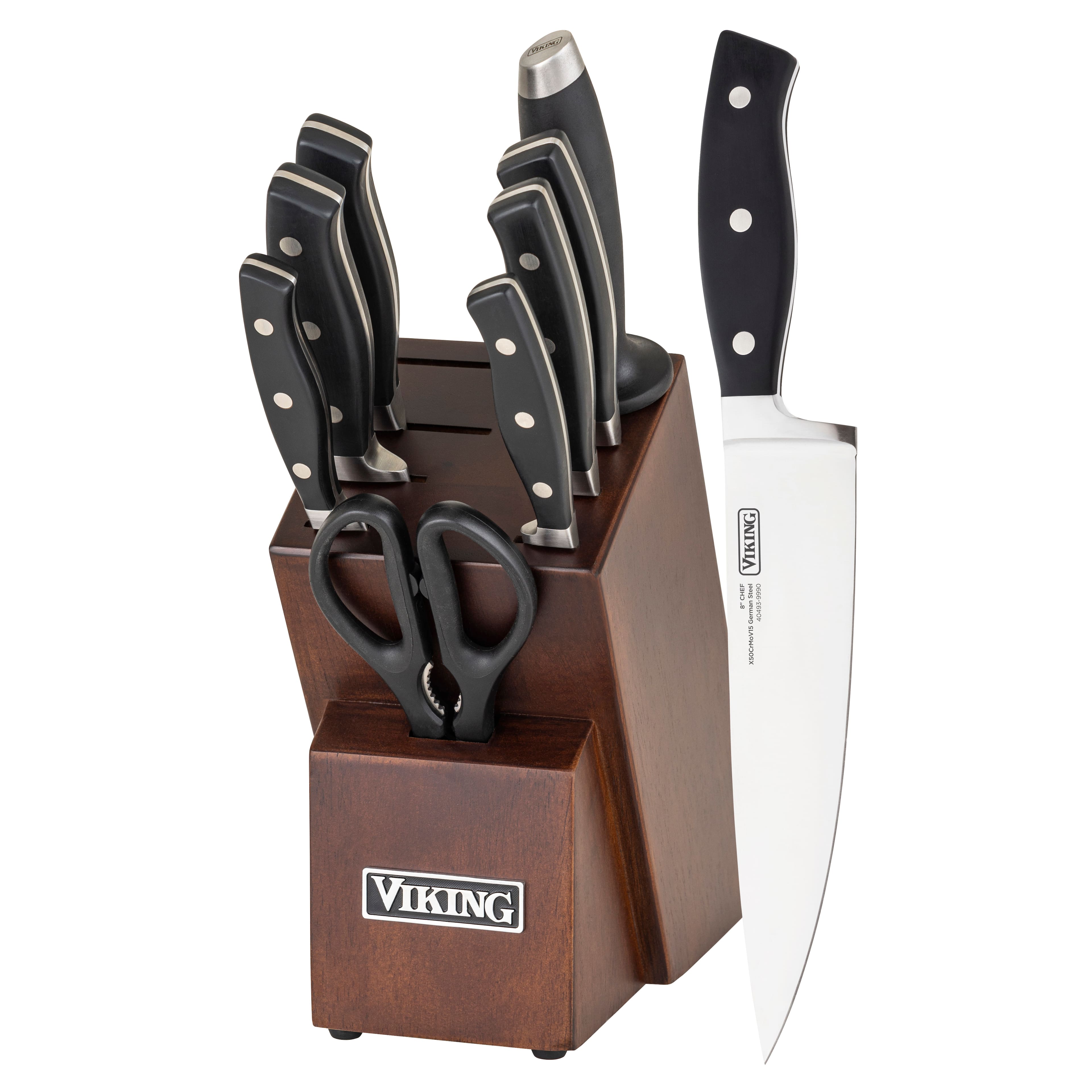 Viking - 10-Piece True Forged Cutlery Set with Walnut Block - Multicolor - Angle_Zoom
