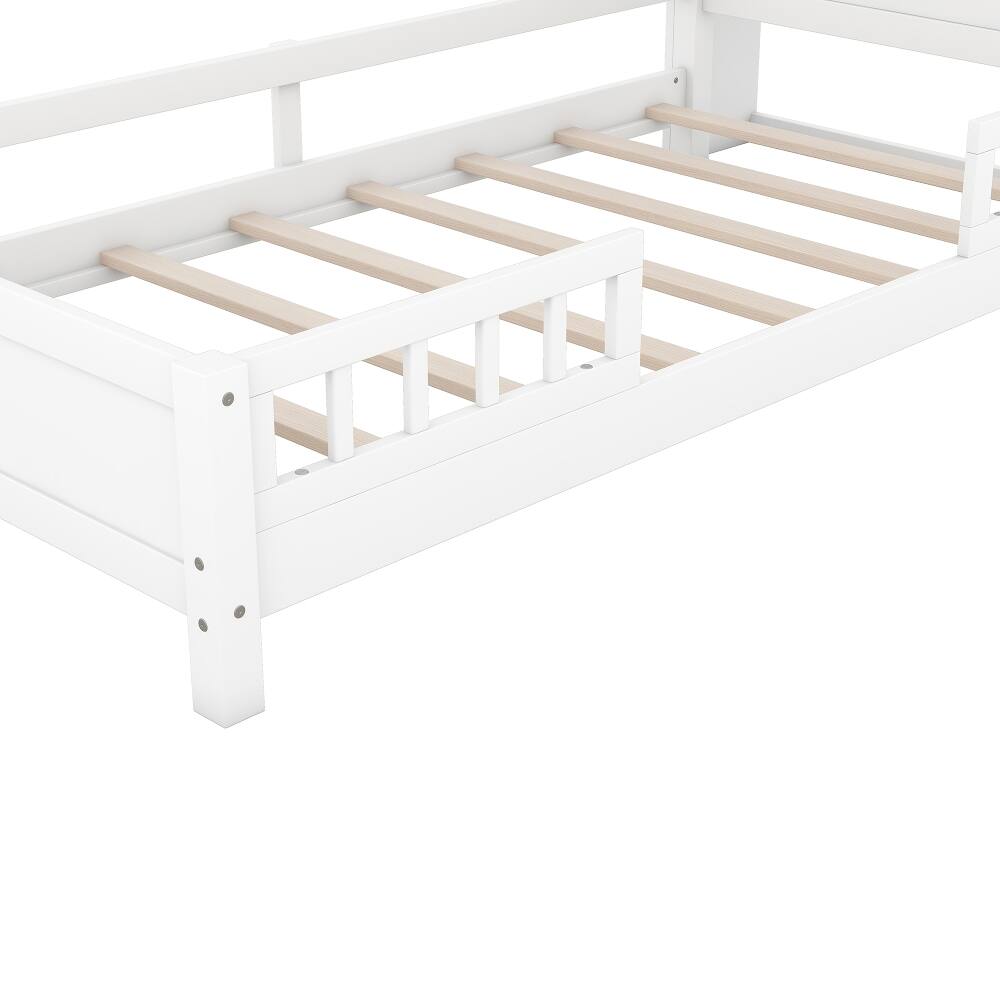 Alt View 7. Loheer - Loheer Twin Size Platform Bed, Wood Twin Bed with Built-in LED Light, Storage Headboard and Guardrail, White - White.