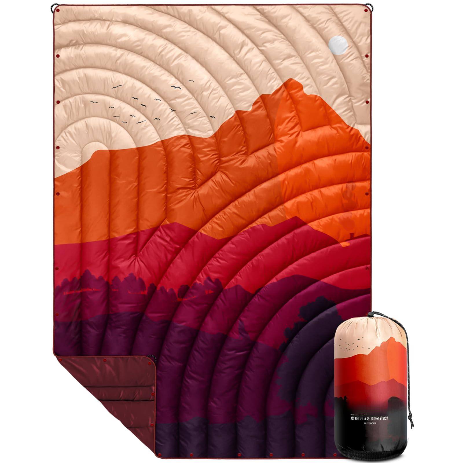 Comfort Essence - Camping Blanket Lightweight Puffy Printed Packable Outdoor For Traveling Stadium Hiking Picnics Polyester, - Dusk-39x55"