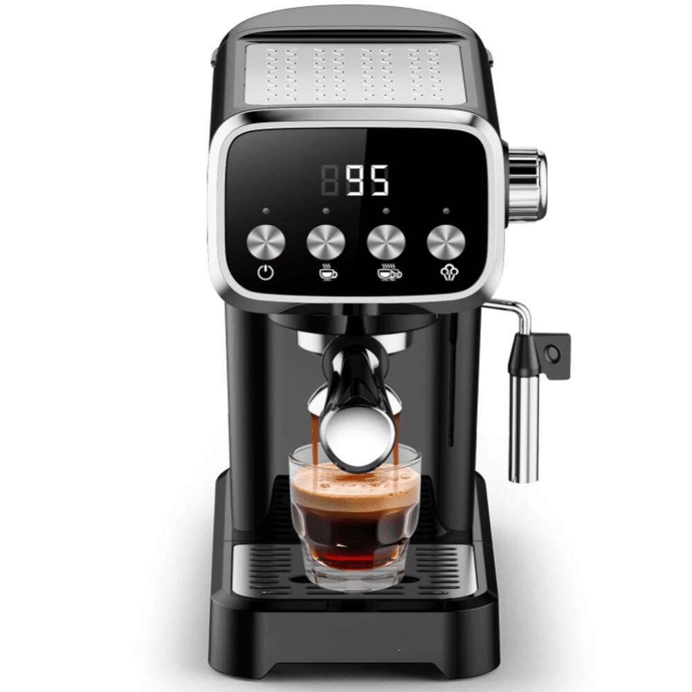 Alt View 6. Plum Chef - 20 Bar Espresso Machine with Milk Frother, 1350W Compact Home Coffee Maker, Built-in Cup Thermometer, Black - Black.