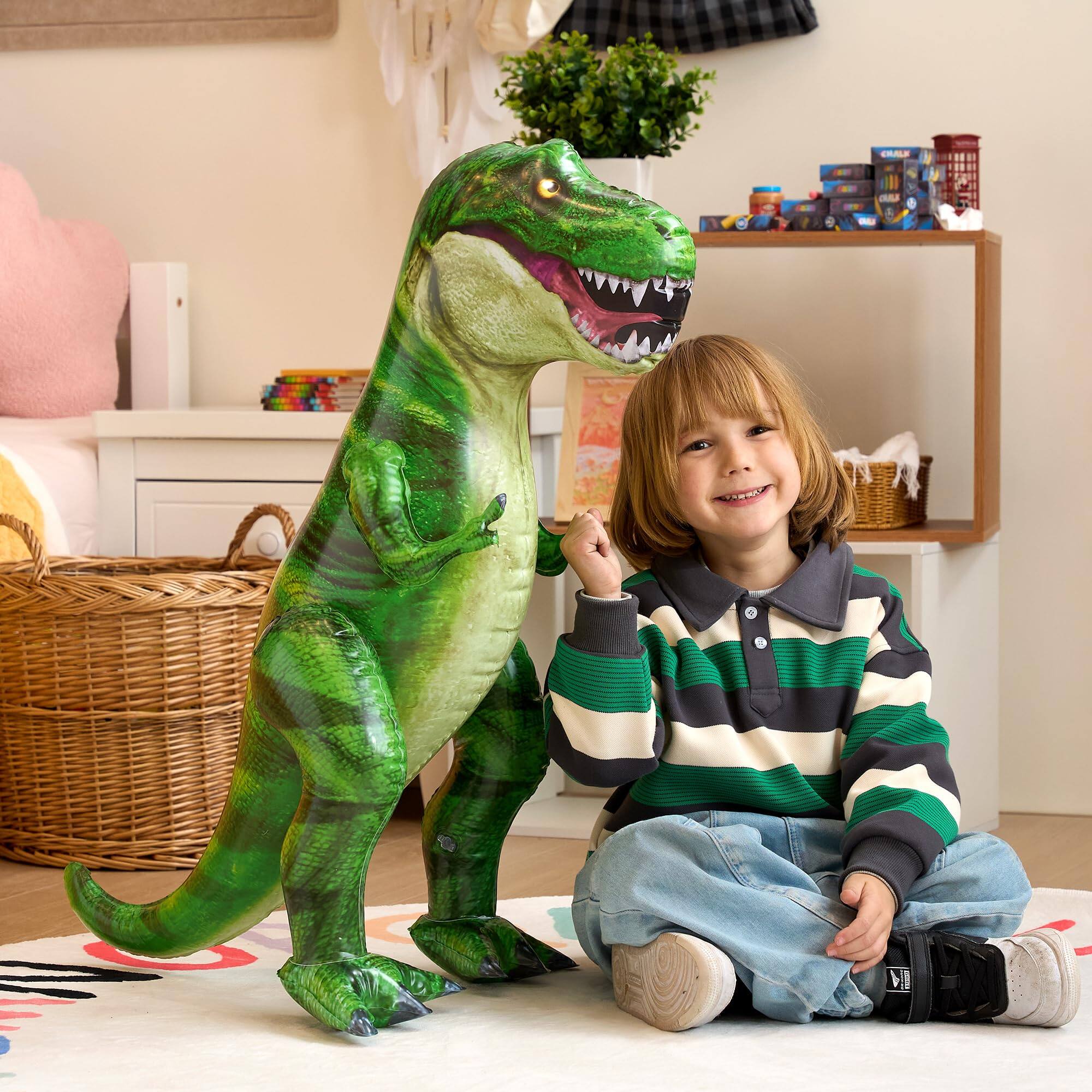 Alt View 1. Joyfy - 30" T-Rex Dinosaur Inflatable, Giant Tyrannosaurus Rex Blow Up Toy for Birthday Party Decor & Gift - Green.