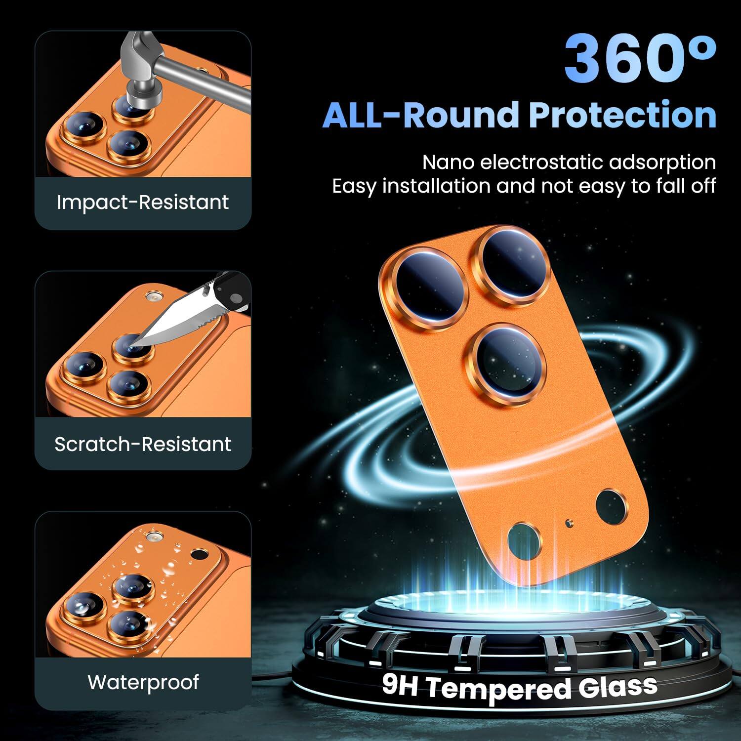360° ALL-Round Protection  
- Impact-Resistant  
- Scratch-Resistant  
- Waterproof  
- Nano electrostatic adsorption  
- Easy installation and not easy to fall off  
- 9H Tempered Glass