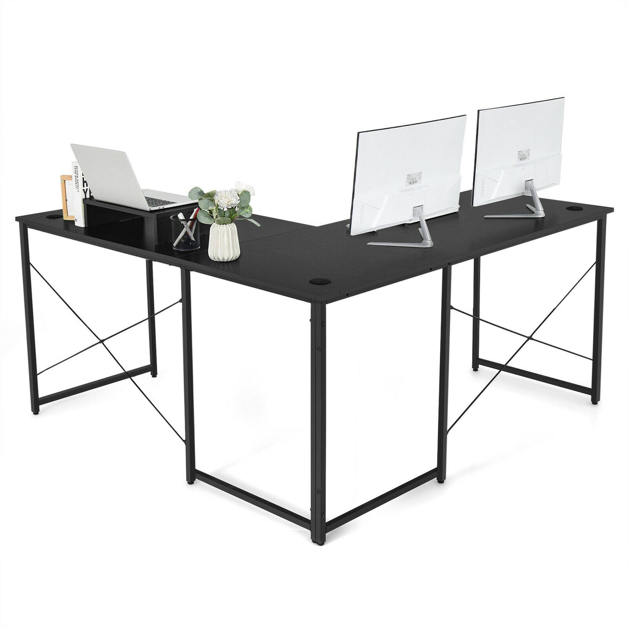 Alt View 17. Costway - L-Shaped Reversible Computer Desk with Monitor Stand - Black.